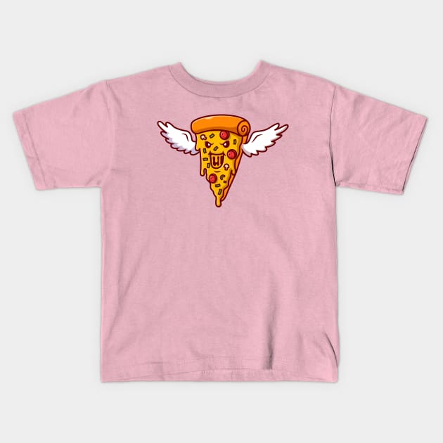 Cute Monster Pizza Flying With Wing Cartoon Kids T-Shirt by Catalyst Labs